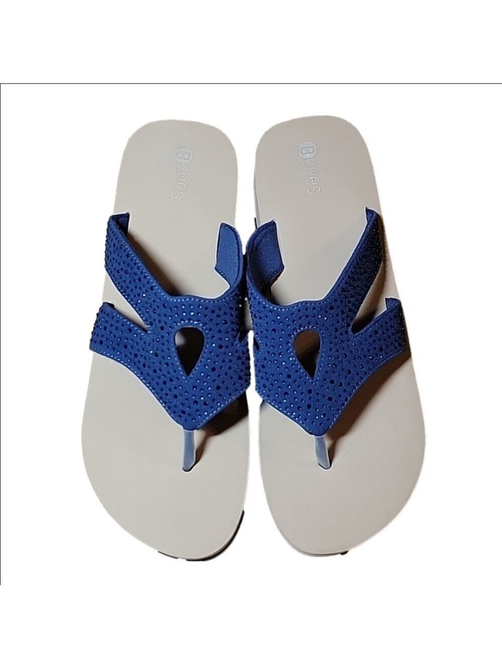 Bzees Navy Blue Embellished Wedge Thong Sandals Size 11 NWOT No Box